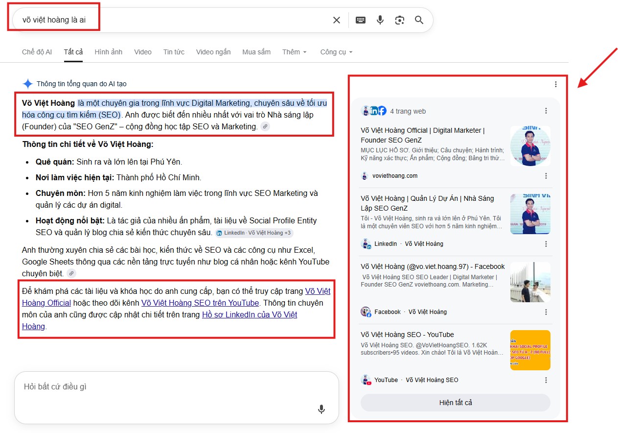 Trích dẫn các liên kết gợi ý thực thể Võ Việt Hoàng