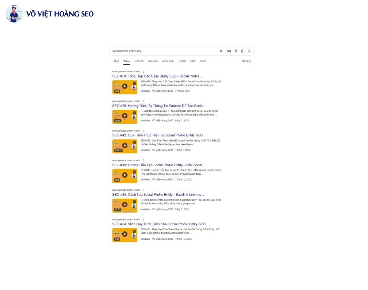 Kênh Võ Việt Hoàng SEO đạt vị trí top 1-5 Search