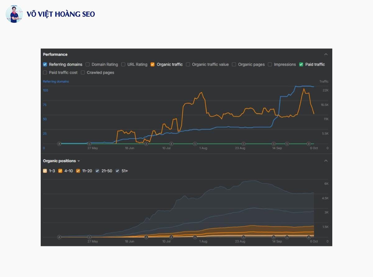 Thống kê traffic Ahrefs dự án Kiến Thức Live